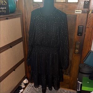 Old Navy Black Long Sleeve Dress with White Dots